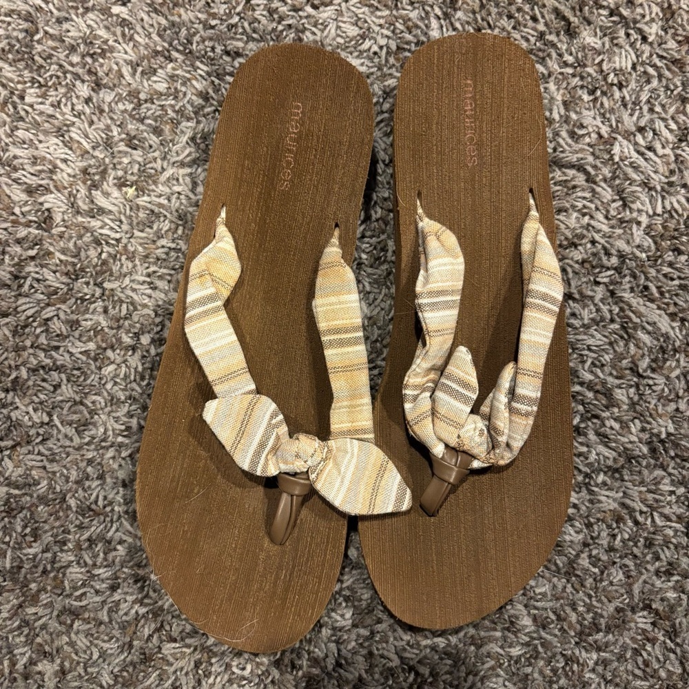 Maurices Brown and Tan Flat Sandals